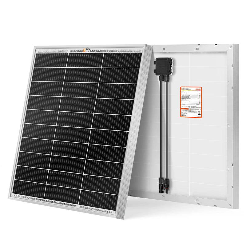 Rich Solar MEGA 50 | 50 Watt Solar Panel | Compact 12V Off-Grid Solar Panel for Boats, Vans, Trailers | 25-Year Output Warranty | UL Certified