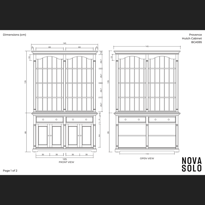 NovaSolo Provence Cabinet with Hutch White BCA595