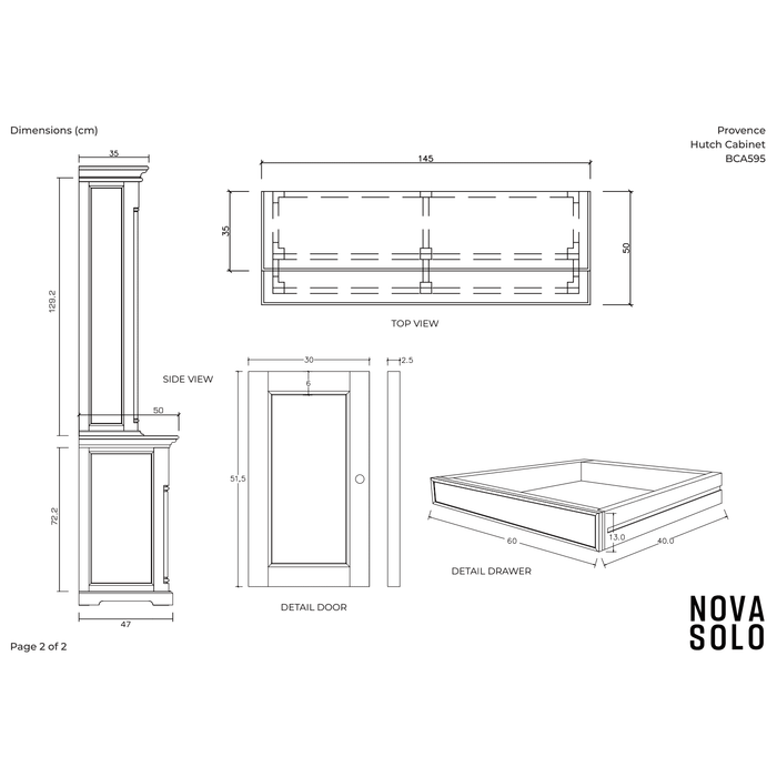 NovaSolo Provence Cabinet with Hutch White BCA595