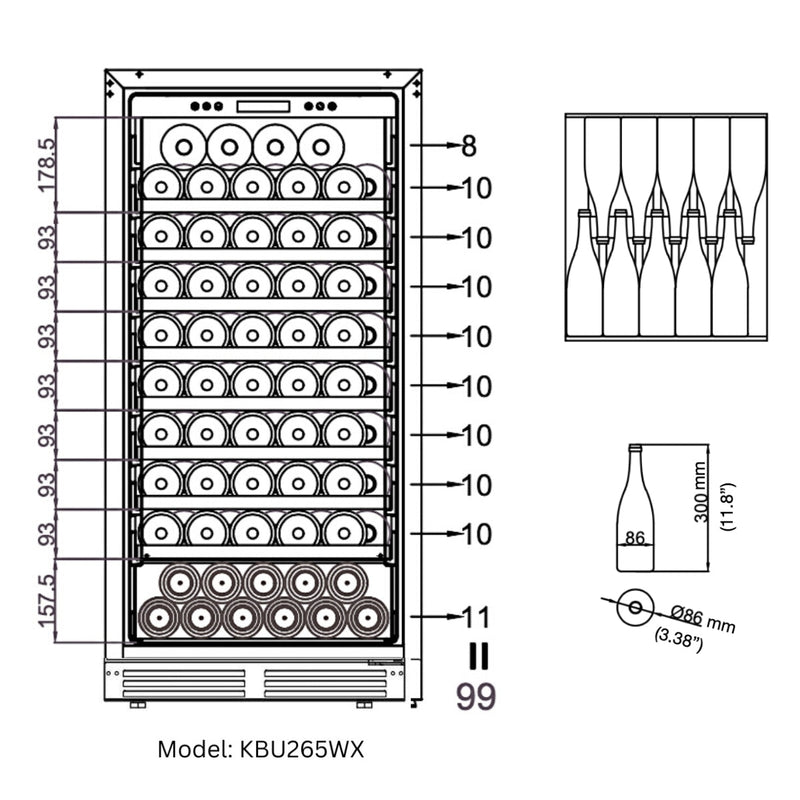 KingsBottle 47" Height Upright Wine & Beverage Refrigerator Combo with Low-E Glass Door KBU265BW2-FG