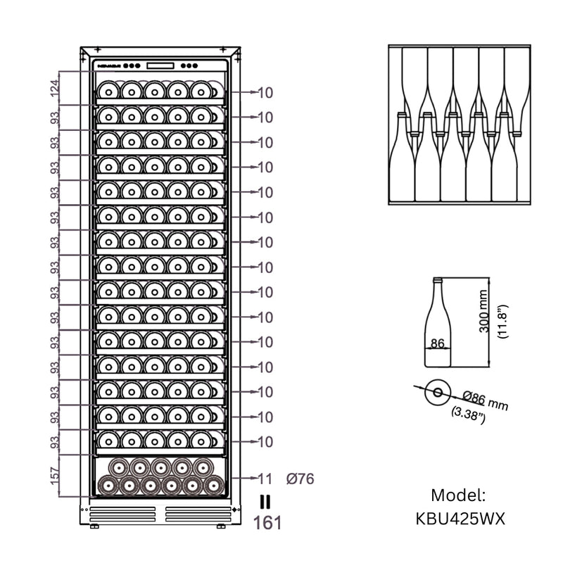 KingsBottle Upright Single Zone Large Wine Cooler with Low-E Glass Door KBU425WX-SS RHH