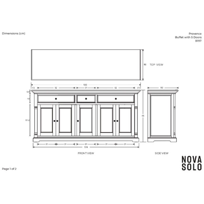 NovaSolo Provence Buffet with 5 Doors in Classic White B197