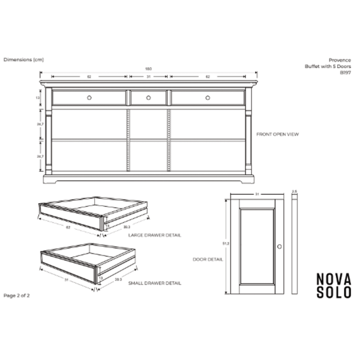NovaSolo Provence Buffet with 5 Doors in Classic White B197
