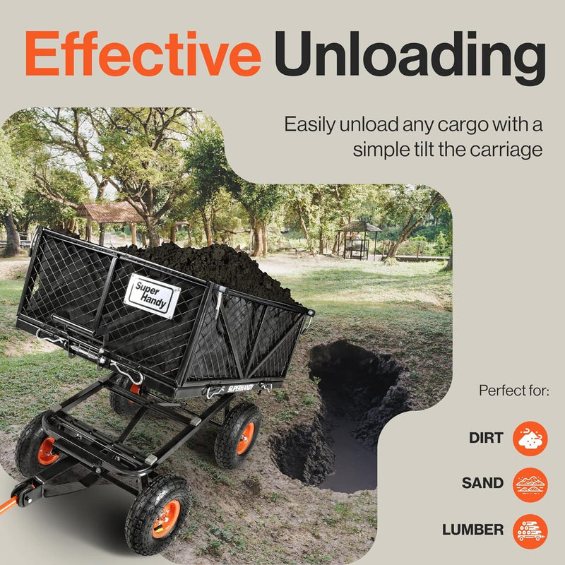 SuperHandy Towable Garden Cart - Quick Dump System, 10" Tires, Connects with Tugger Scooter GUO109